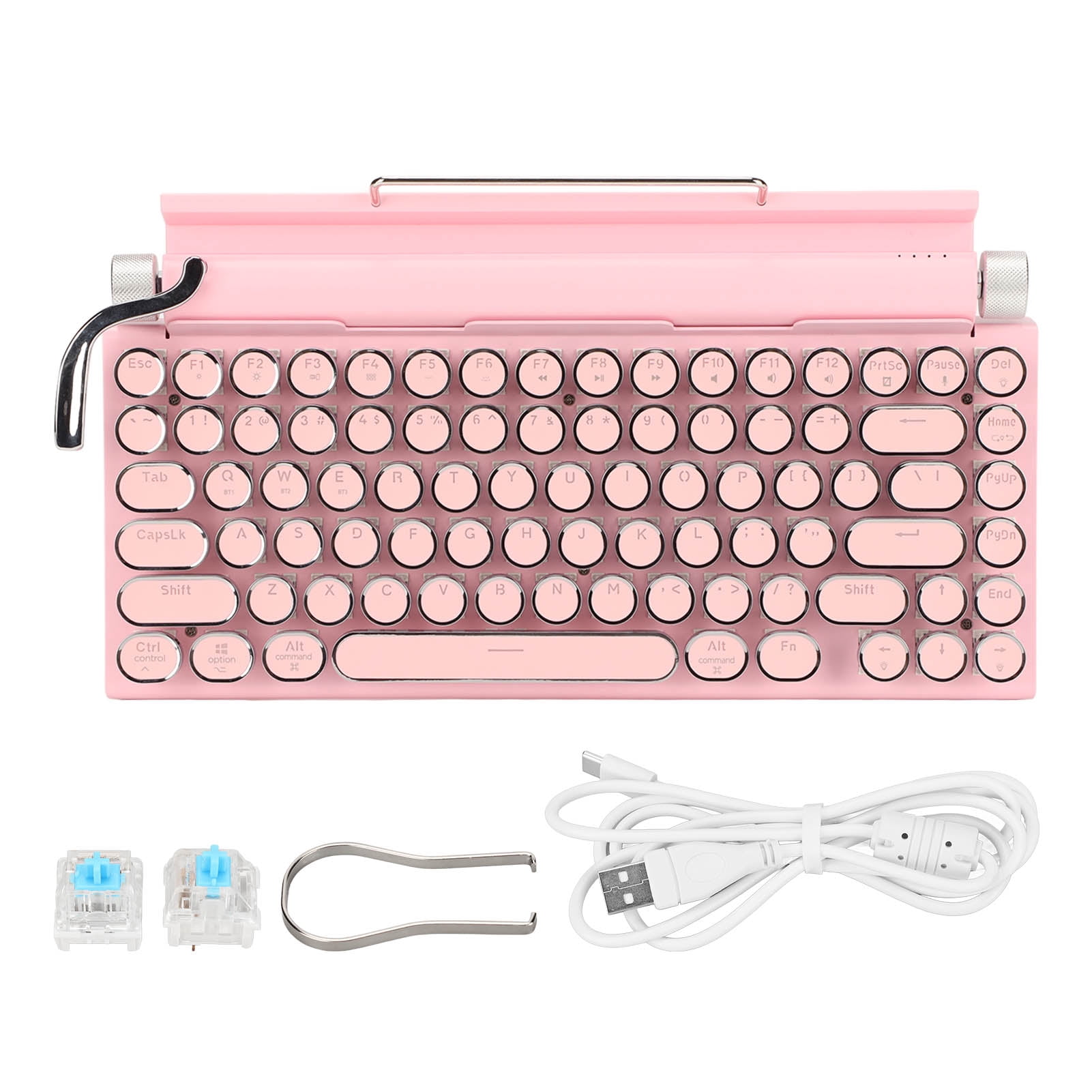Mechanical Keyboard, Typewriter Mechanical Keyboard Blue Switch Retro Round Keycap  5.0  For Tablet Pink
