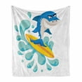 thumbnail image 1 of Ride the Wave Soft Flannel Fleece Throw Blanket, Funny Shark Surfing in the Ocean Athletic Fish Graphic Art, Cozy Plush for Indoor and Outdoor Use, 50" x 70", Violet Blue Turquoise, by Ambesonne, 1 of 6