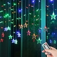 thumbnail image 5 of Tunhigl Christmas Star Curtain Lights with Remote, 96 LED Fairy String Lights for Holiday Party Decor - 11.5ft USB Plug In Snowflake Lights for Indoor and Outdoor Use Clear, 5 of 7