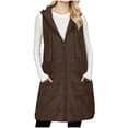 thumbnail image 6 of jtjvou Women's Long Winter Fashion Vest Solid Color Sleeveless Hood Winter Puffer Vest With Pockets Outwear Brown M, 6 of 9