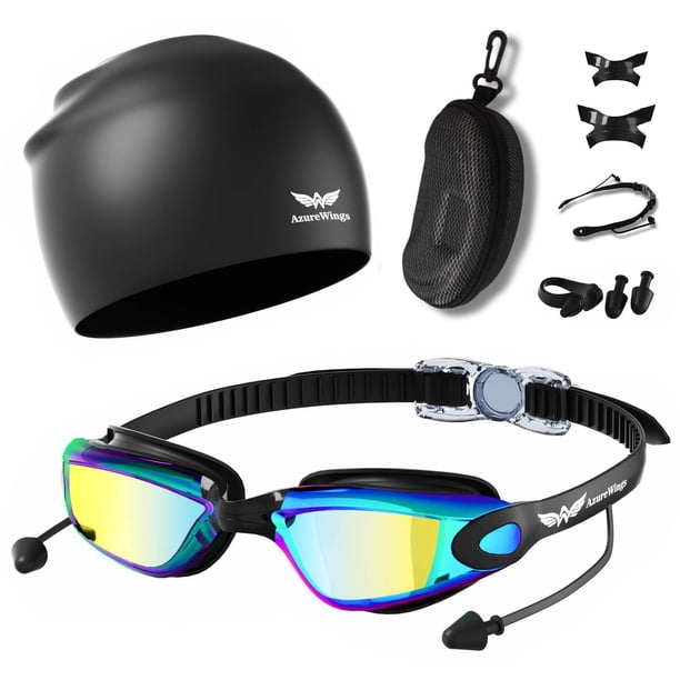 Gafas de natación y gorro de natación AzureWings 7 en 1 para hombre y mujer