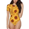 thumbnail image 1 of Fotbe Vintage Leopard Print Sunflower Body de Mujer con Cuello Redondo y Mangas Cortas, Sin Mangas Ajustado, Suave, Cómodo y Básico-XX-Large, 1 of 7