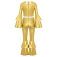 thumbnail image 7 of Aislor Girls Retro 70s Hippie Star Dancewear Metallic Bell Long Sleeve One Piece Jumpsuits Gold 6, 7 of 7