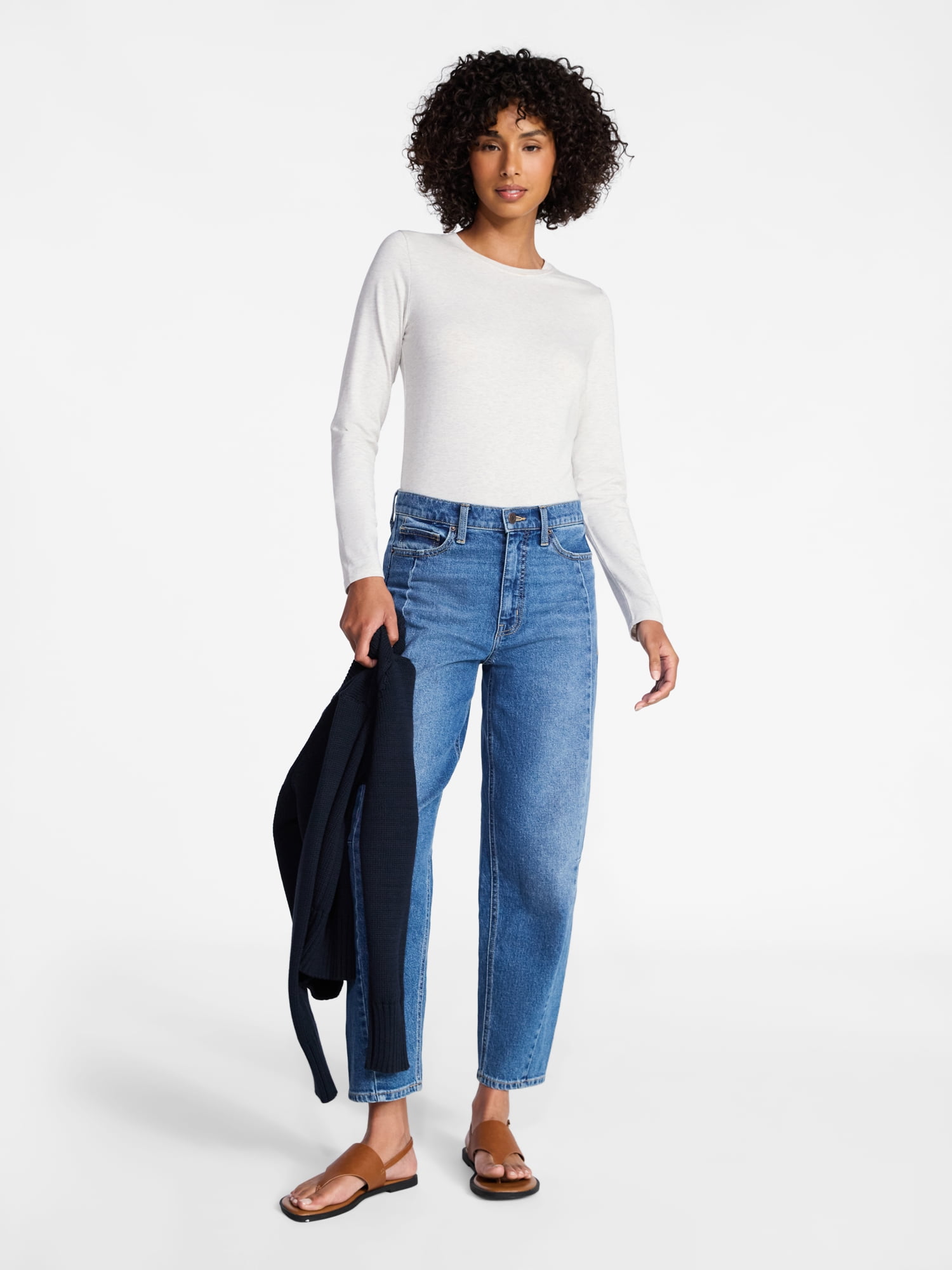 Time and Tru Women's Slim Crewneck Tee with Long Sleeves, Sizes XS-XXXL