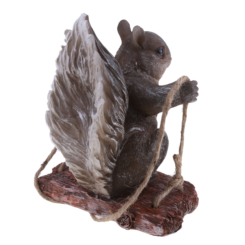 Swing Grey Squirrel Garden Statue home and indoor and outdoor Sculpture Ornament