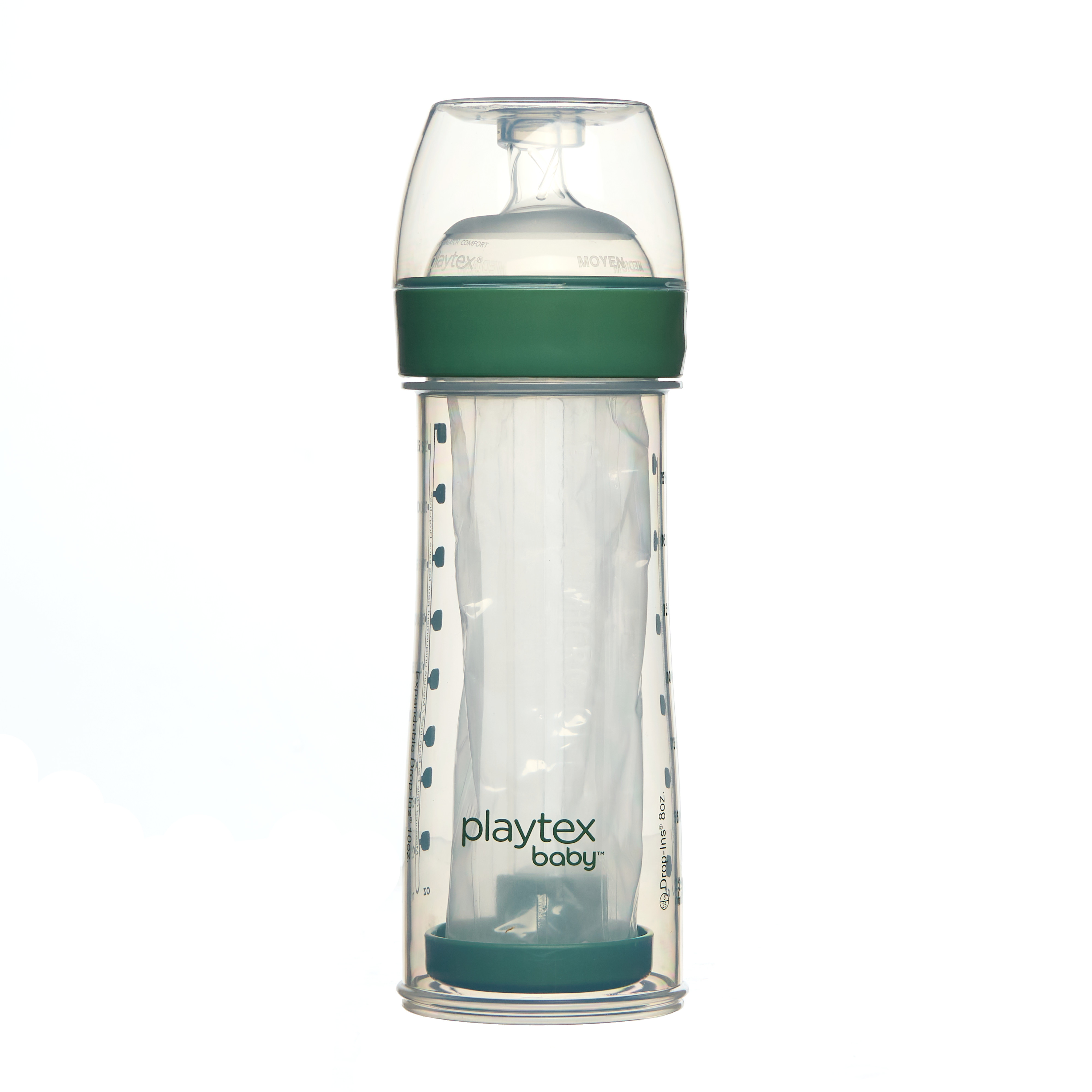 Playtex Baby Nurser Clear Anti-Colic Baby Bottle with 15 Drop-ins Liners, 8 oz, 3 pack
