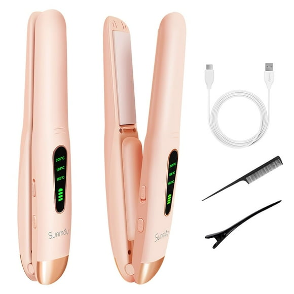 Sunmay Voga Cordless Hair Straightener and Curler 2 in 1, Mini Flat Iron Hair Straightener for Touching Up Short Thin Fine Hair, Portable Travel Curling Wand & Straightening Iron with