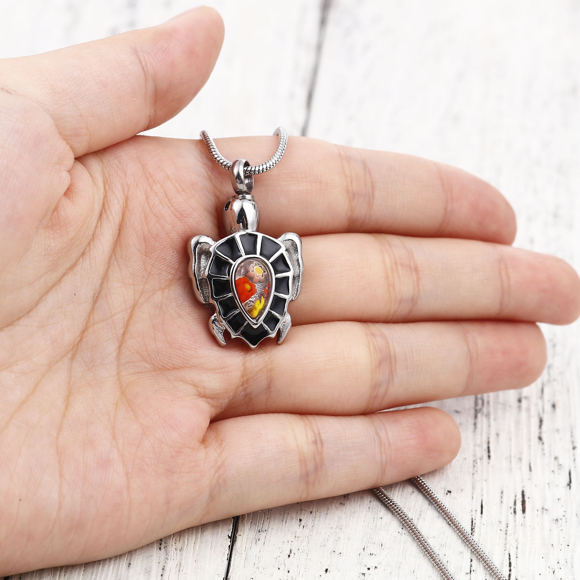 Anavia Silver Tortoise Turtle Cremation Urn Jewelry Stainless Steel Memorial Ashes Holder Container Pendant Loved One Keepsake Necklace with Beautiful Velvet Jewelry Box and Fill Kit