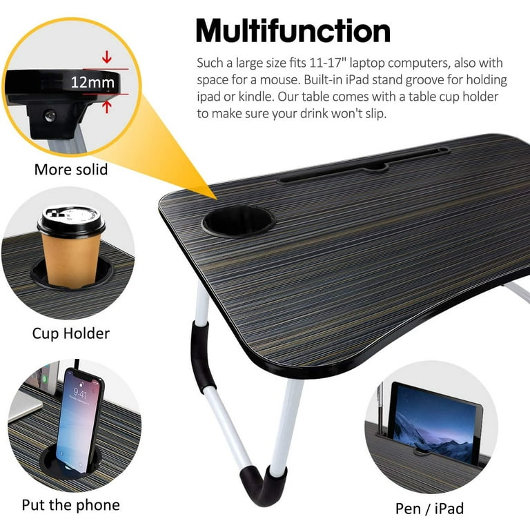 Livhil Portable Laptop Bed Table, Fordable Lap Desk with Cup Slot Notebook  Stand Breakfast Bed Trays for Eating and Laptops Book Holder Lap Desk for  Floor,Couch, Sofa, Bed, Terrace, Balcony (Black) 