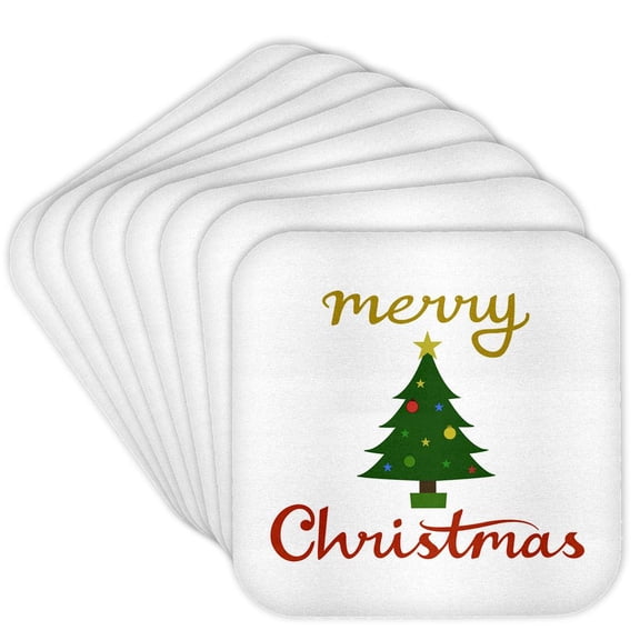 3drose, Merry Christmas and Christmas Tree Design, Set of 8 Coasters - Cork