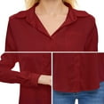thumbnail image 4 of Needbo Women's Blouse Satin Silk Long Sleeve Button Down Shirts with Pocket Casual Work Office Top, Wine Red XS-3XL, 4 of 8