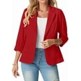 thumbnail image 2 of JWD Women's Slim Fit 3/4 Sleeve Notched Lapel Blazer - One Button Business Office Jacket with Pockets Red 8, 2 of 6