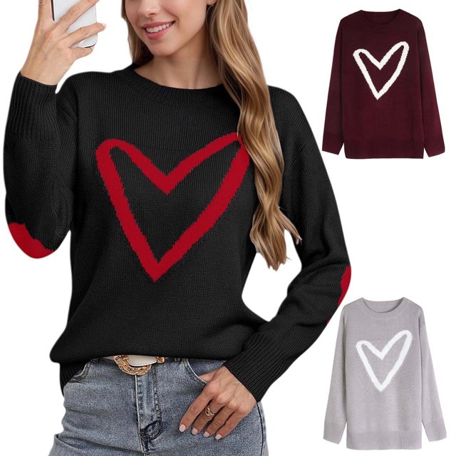 Yuyuzo Sweaters for Women Valentines Day Crewneck Long Sleeve Shirts Loose Casual Comfy Knit Pullover Tops
