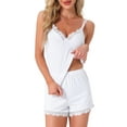thumbnail image 1 of Conjuntos de pijama sin mangas de encaje para mujeres INSPIRE CHIC, con tirantes de espagueti, conjunto de lencería de pantalones cortos XS blanco, 1 of 6