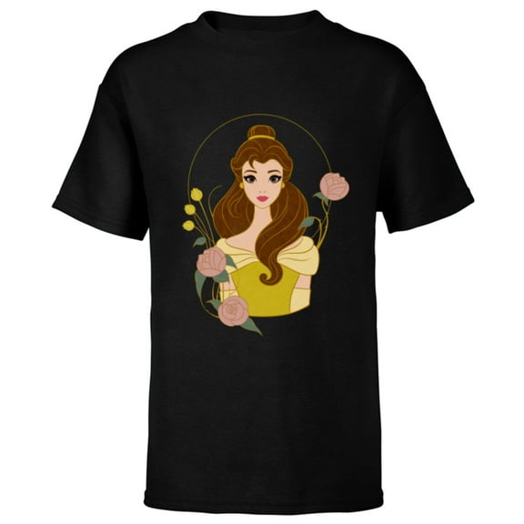Disney Princess Belle Modern Art Deco Style - Short Sleeve T-Shirt for Kids - Customized-Black