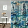 thumbnail image 2 of Orinice  Watercolor Lighthouse Sailboat  Waterproof Shower Curtain Set Vintage Abstract Ocean Nautical Themed Waves Anchor with Waterproof Toilet Cover Shower Mat Rugs, 69x72, 2 of 7