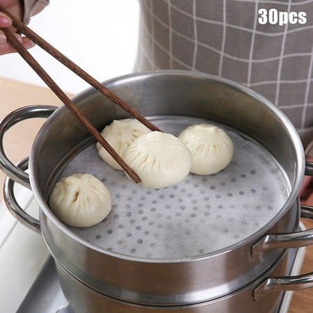 

Shangqer 30Pcs Kitchen Disposable Non-stick Steamer Bun Paper Dumplings Pad Cooking Tool