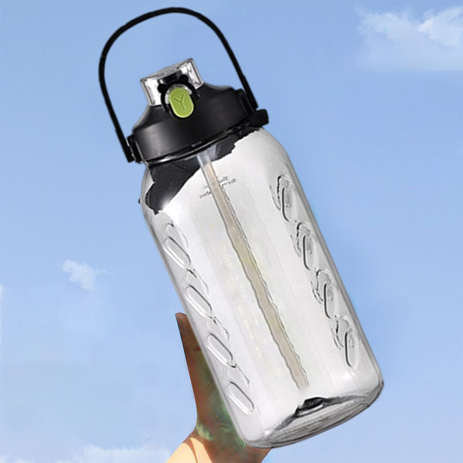 AuroraX 64 oz Water Bottles Clear Black Water Bottles with Handle,Plastic Sport Large Reusable Half Gallon Water Bottle,Water Cup