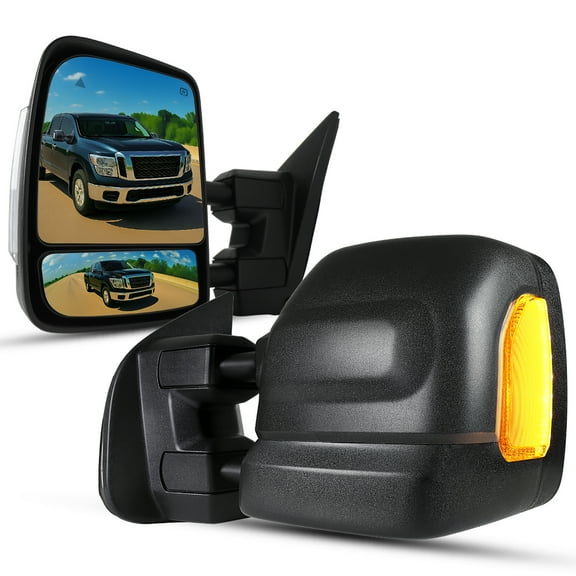 Spec-D Tuning Power Heated Towing Mirrors w/ LED Signal, Blind Spot Sensor, Memory Function Compatible with 2016-2022 Nissan Titan, Left Right Pair