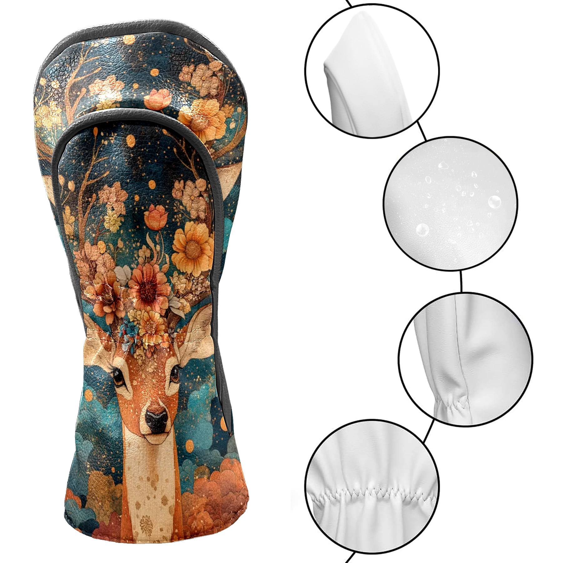 Golf Club Head Cover Waterproof Leather Golf Accessories HeadCovers Set Driver Headcover for Women Men Deer With Flowers