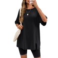 thumbnail image 4 of Solid Raglan Sleeve Women Crewneck Loose T-shirt Split Sport Oversize Tee Tops, 4 of 6