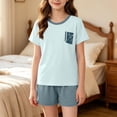thumbnail image 5 of Lounge Shorts Sets Boys Girls Casual 2 Piece Color Block Short Sleeve Tshirts Loose Cotton Nightwear Sky Blue, 5 Y, 5 of 5