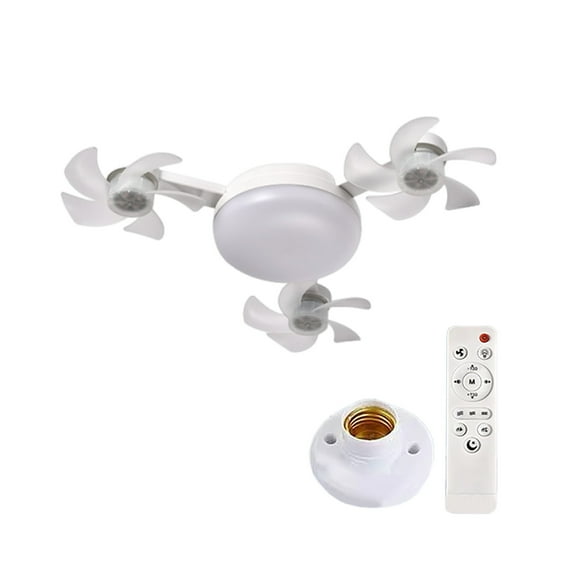 USB Fans Ceiling Fan with Lights Portable 18 Inch Ceiling Mount with Dimmable Three Color Lighting and Three Speed Settings Plug In for Bedroom Tent Indoor White