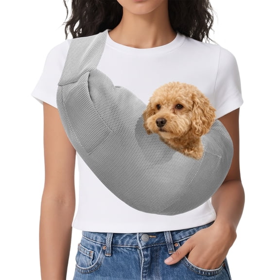 Uxcell Dog Sling Carrier for Small Dogs and Cats Up to 16.5 Lbs, Breathable Mesh with Pocket Pet Sling Carrier Safety Harness, (Gray, 1 Pcs) Intended for Outdoor / Camp / Travel