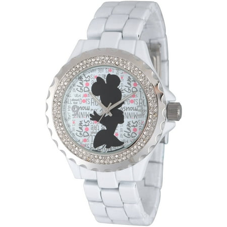 Disney Minnie Mouse Women's Enamel Spark White Alloy Watch, White Alloy Bracelet
