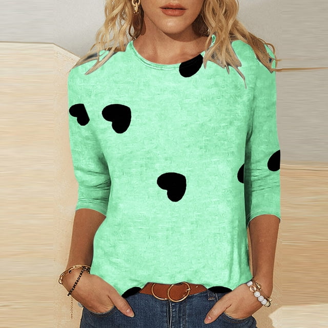 SDNall Mode Femmes T-shirt Imprimé Mi-Longueur Manches 3/4 Blouse Col Rond Hauts Décontractés