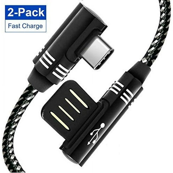 Chargers, USB-C Charge Cables 90 Degree Right Angle Nylon Braided Durable Amor USB A to USB C Charging Cable Cords Data Sync Transfer, 10-Feet, 2-Pack