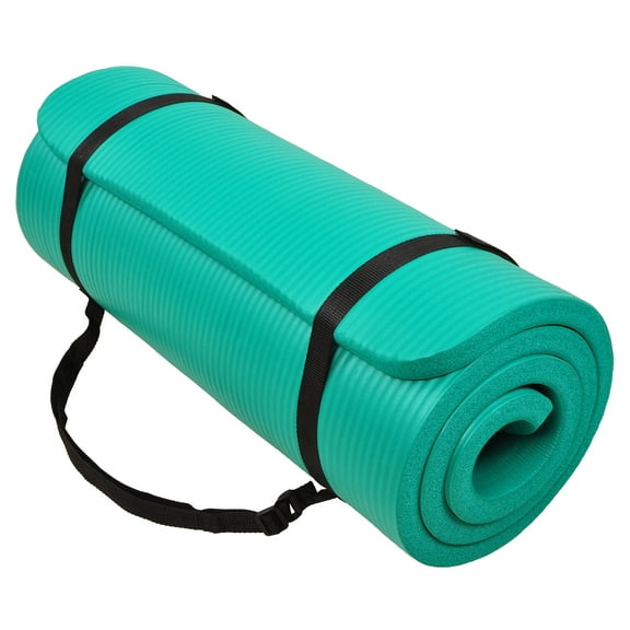 Signature Fitness 1" Extra Thick Exercise Yoga Mat with Carry Strap, Green