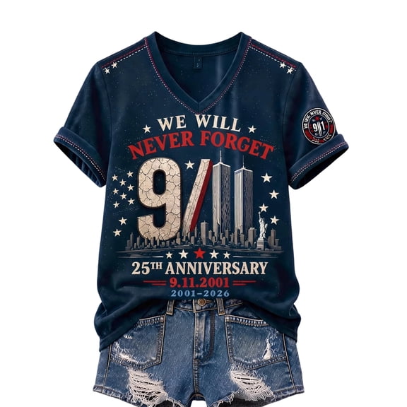 JoveMarine 9/11 Memorial T Shirt Women Commemorative - Short Sleeve Round Neck, Never Forget 9/11 Tee Memorial Design, Patriot Day T Shirt for Casual Wear,Blue L