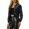thumbnail image 4 of INSPIRE CHIC Women's Sequin Party Long Sleeve Zipper Up Cropped Bomber Jacket M Navy, 4 of 6