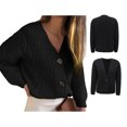 thumbnail image 2 of Suéter de mujer Outwear Botón Abajo Color Puro Grueso Ajuste Suelto Señora Frente Abierto Suéter para Otoño Invierno Negro S, 2 of 4