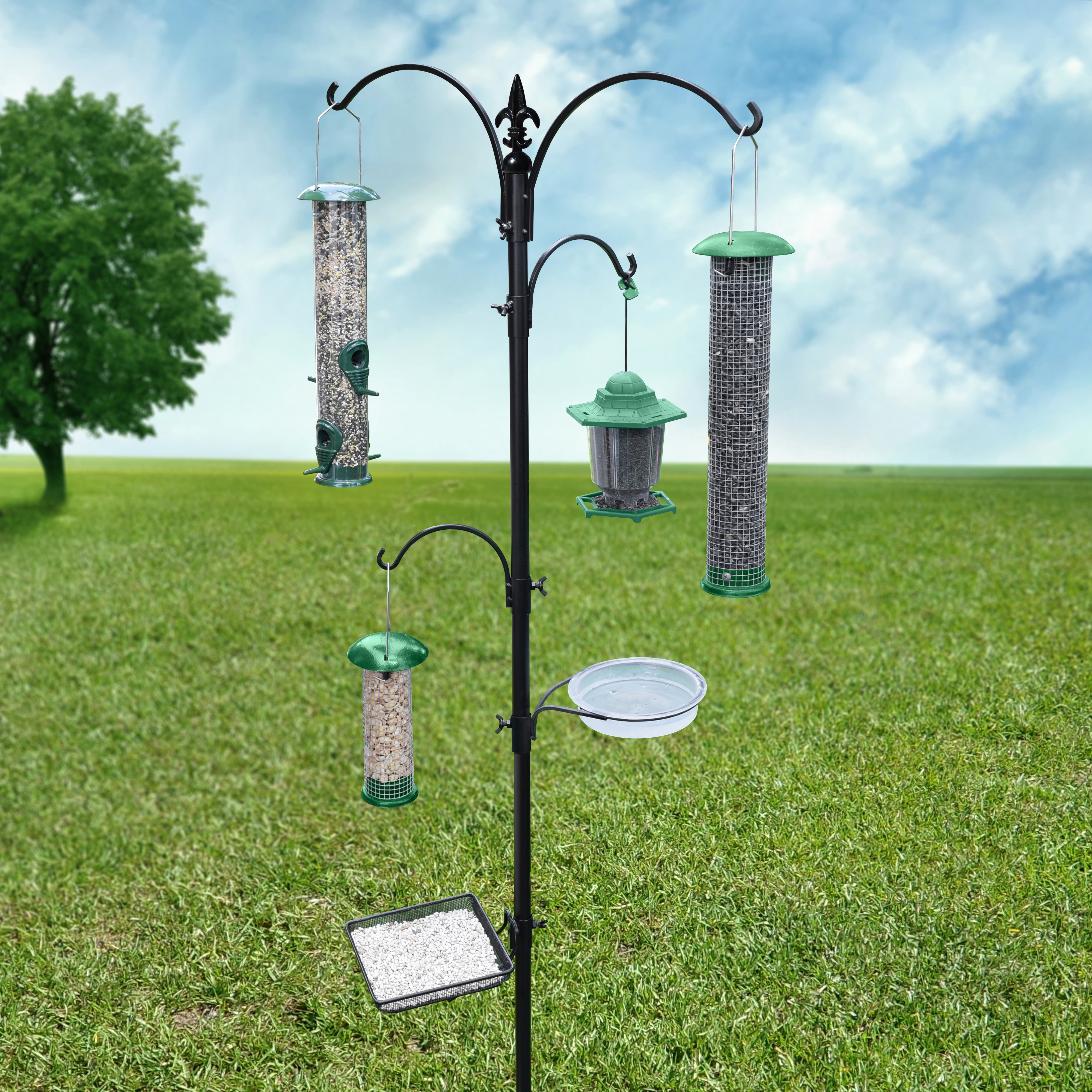Multi Feeder Hanging Kit /& Bird Bath for Attracting Wild Birds Black Gray Bunny GB-6844D Deluxe Premium Bird Feeding Station Birdfeeder /& Planter Hanger 22 Wide x 91 Tall 82 inch Above Ground