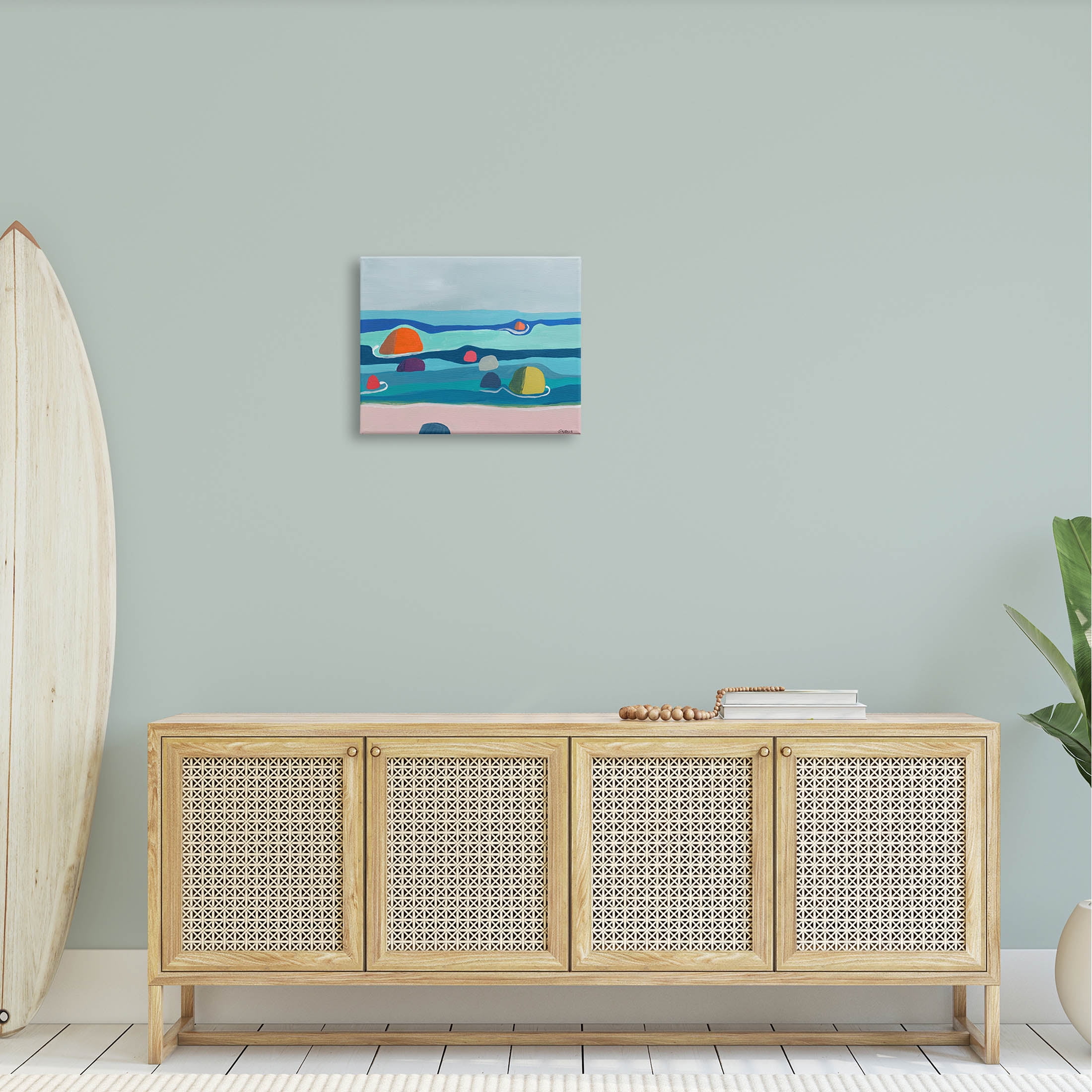 Modern Floating Beach Buoys Coastal Painting Gallery Wrapped Canvas Print Wall Art