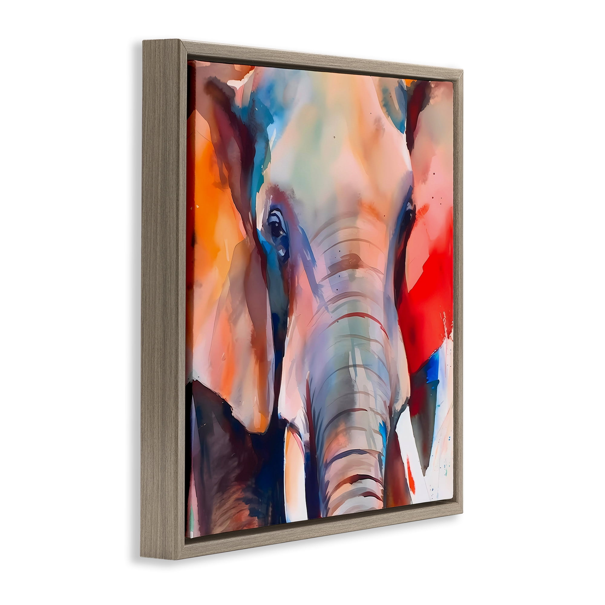 Stupell Industries Close Up Elephant Face Animals & Insects Painting Brown Floater Framed Canvas Art Print Wall Art, 18 x 18
