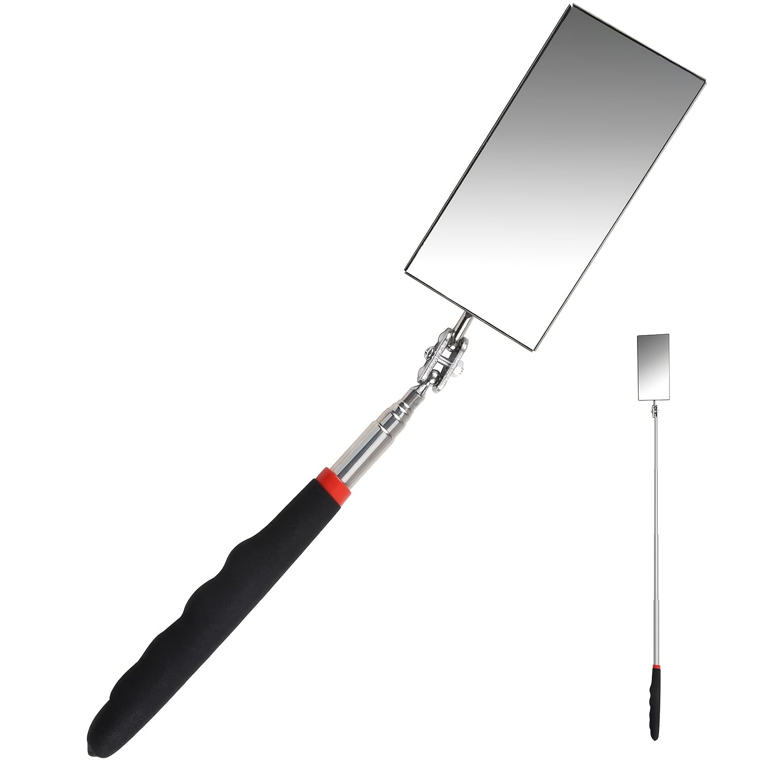2PCS Adjustable Telescoping Inspection Mirror Ranging from 12 to 30 Inches Featuring a Flexible Rectangular Design. This Retractable Mechanic s Mirror Is Equipped wit