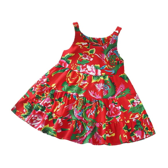Dvkptbk Toddler Dress Filles Mignonne Été Imprimé Floral Enfants Princesse Robe Slip Robe