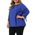 thumbnail image 4 of Blusa campesina de primavera y otoño de 3/4 de manga con cuello atado y hueco para el Día de San Valentín de Agnes Orinda en tallas grandes para mujer 3X Azul Real, 4 of 6