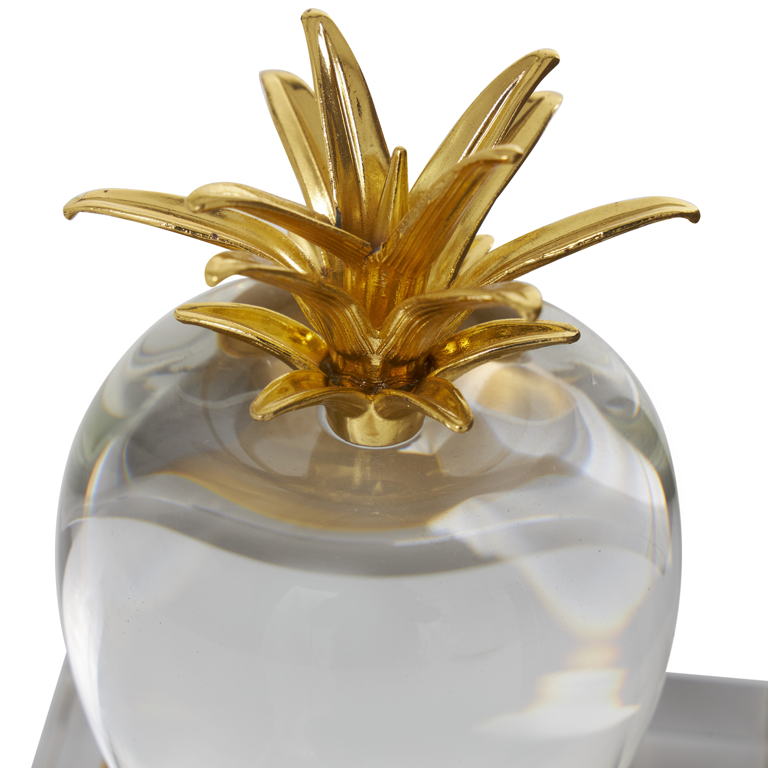 DecMode 4" Apple Fruit Clear Crystal Bookends with Gold Leaves (Set of 2)