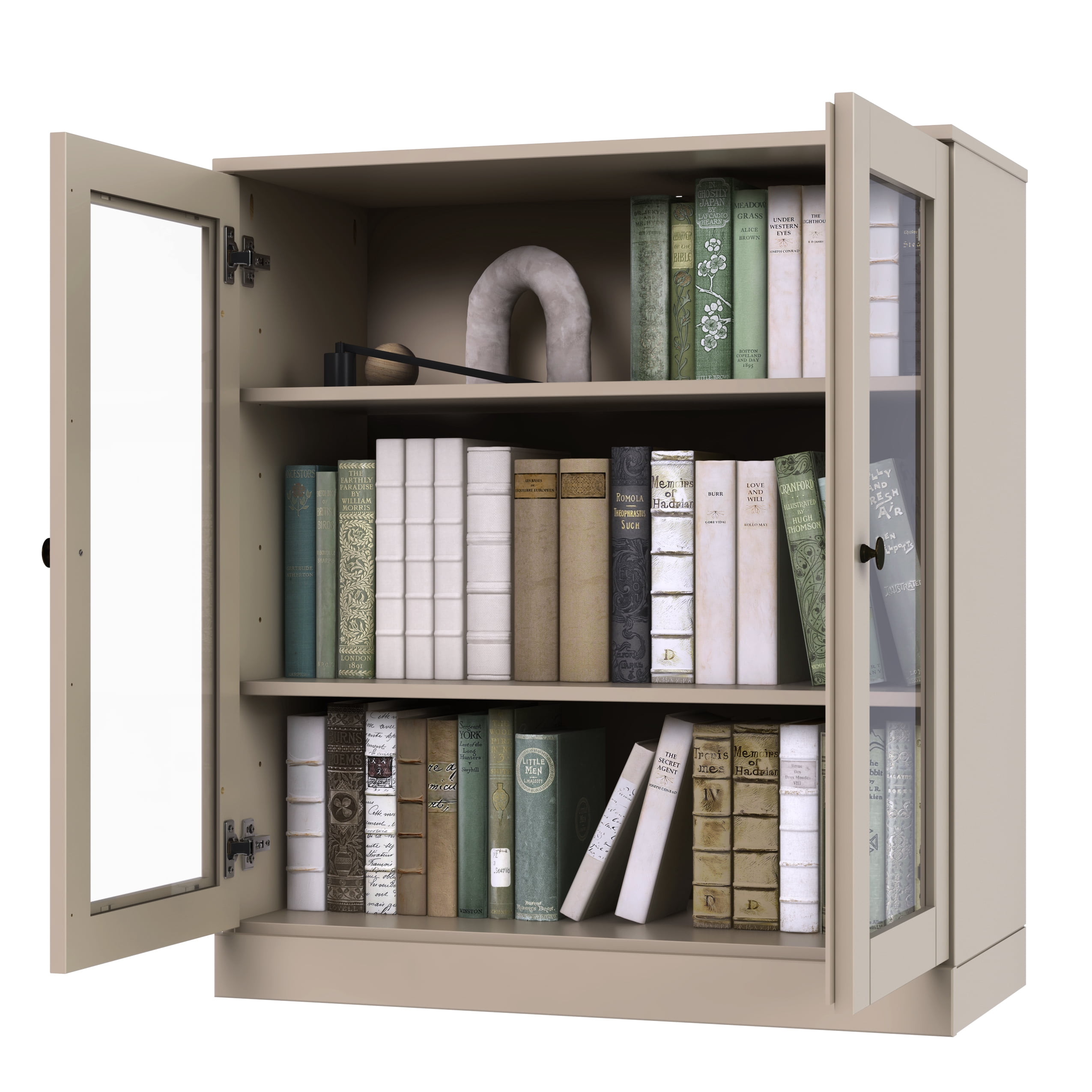 Palace Imports 100% Solid Wood 3-shelf Bookcase with Adjustable Shelves and Glass Doors, Teal Blue