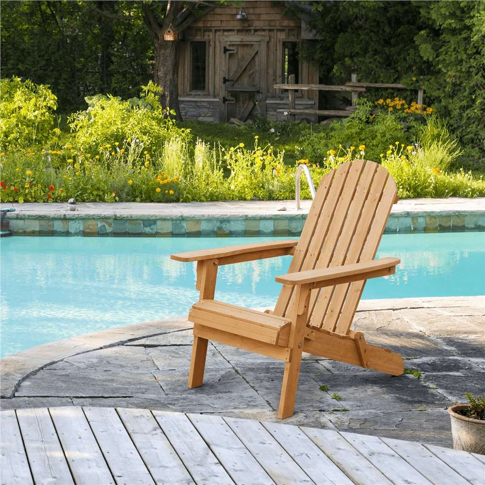 Alden Design Folding Solid Wood Adirondack Chair Weather Resistant for Patio, Brown