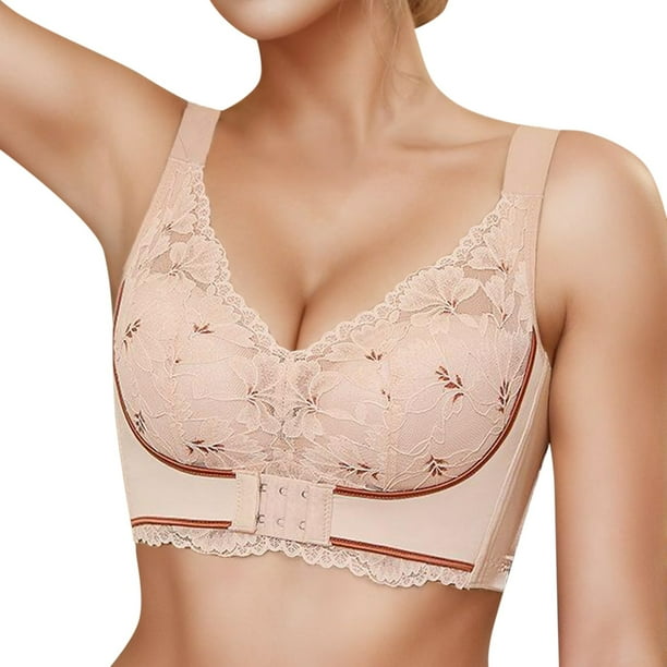 Gibobby Brasier Deportivo Mujer Sujetador de para mujer, sujetadores deportivos para mujer, cierre frontal, sin aros, realce, soporte, espalda, sujetadores Knix(Beige,36)