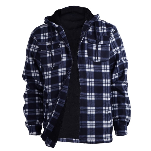 Chaqueta Gary Com de franela a cuadros sherpa con forro polar azul marino 5XL para hombre