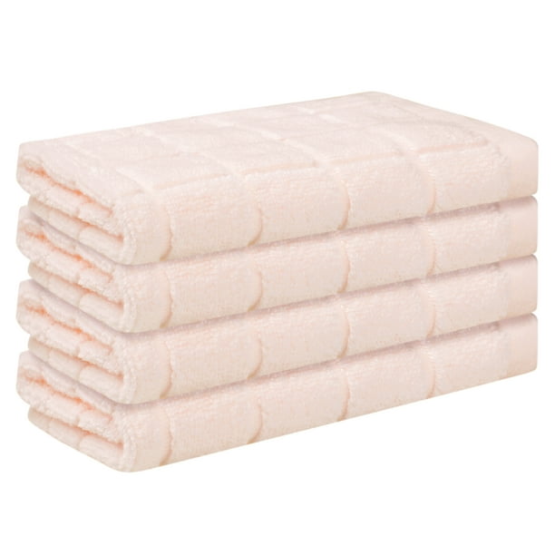 Toallas de mano de algodón tejido con patrón de cuadros, altamente absorbentes y de secado rápido para baño 13'x13' rosa, paquete de 4