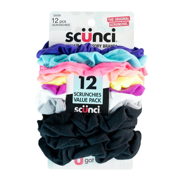 Scunci The Original Scrunchie Extra Large Hair Ties in Knit Fabric,  Assorted Colors, 12ct 