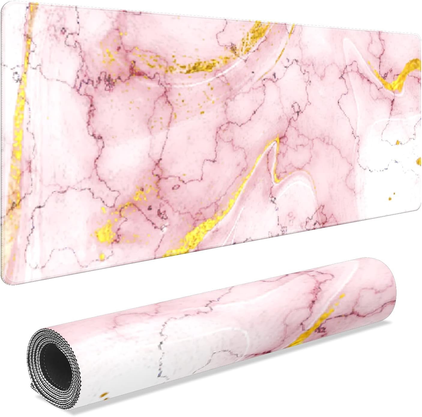 Pink Gold Marble Desk Mat, Desk Accessory, Cute Workspace, Trendy Workspace, Trendy, 35.4x15.7in Large Gaming Mouse Pad, Cute Desk Topper, Pretty Desk Pad