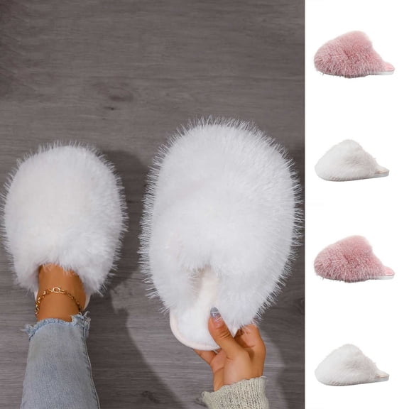 Agkizg Womens Fuzzy Slippers, House Slippers, Multi Size Fuzzy Lined House Slippers Warm Plushes Comfortable Casual Indoor Winter Slippers
